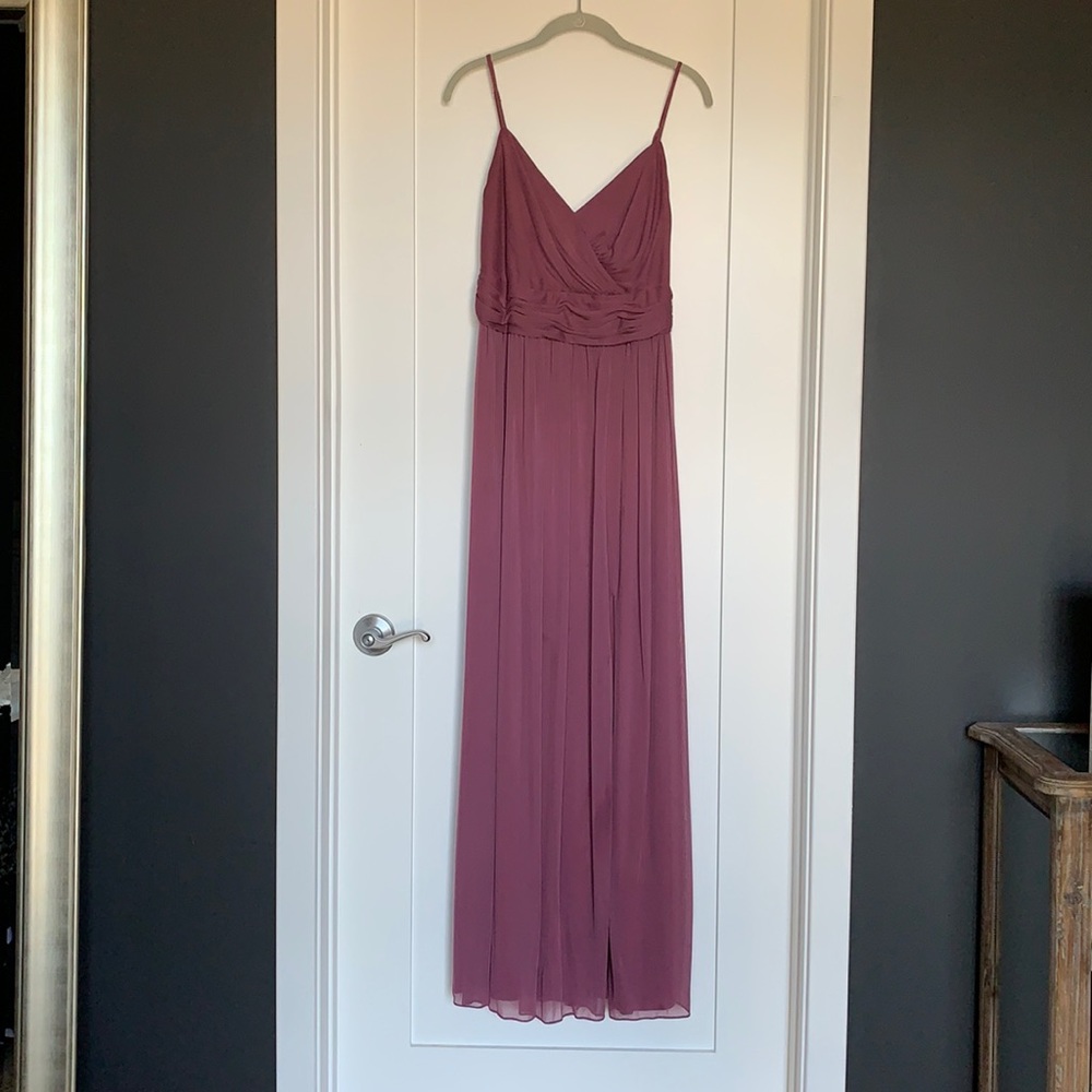 Spaghetti strap mesh bridesmaid dress
